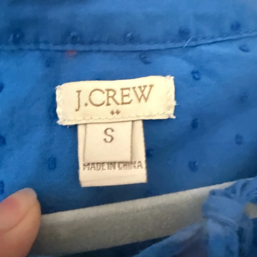 J. Crew Swiss Dot Blue 100% Cotton Textured Peasant Blouse Small